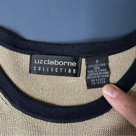 Liz Claiborne Collection Womens 100% Silk Tank Top Size Small Tan Black - Picture 4 of 8
